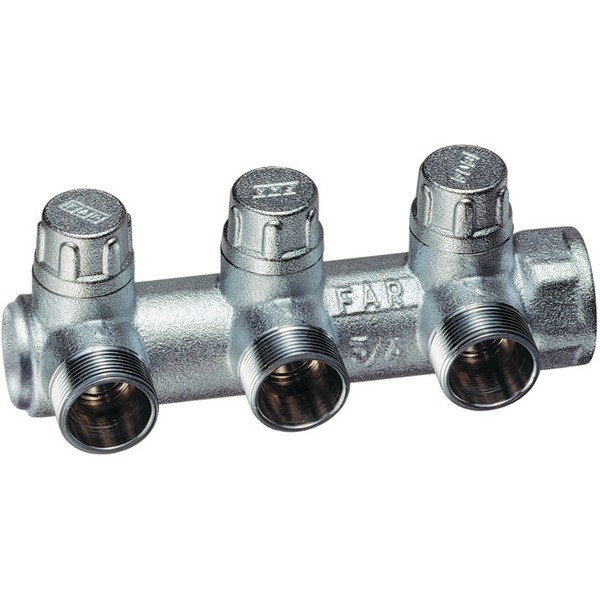 FAR Концевой запорный коллектор FAR FK 3901 3/4" с 3 отводами М24х19